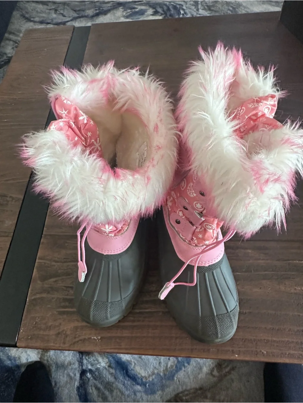 Kids Pink Faux-Fur Snow Boots - size 2